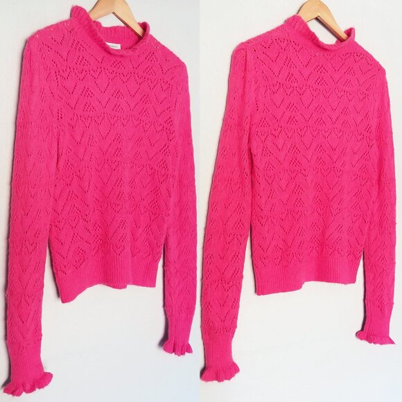 Sundance Bertina Sweater Ruffle Neck Pointelle Knit Fuchsia Pink S $118 Romantic - Picture 13 of 16